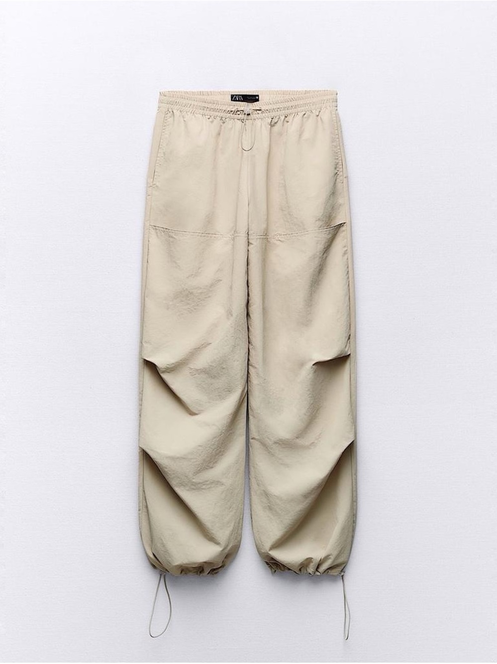 Zara Beige Wide Leg Drawstring Parachute Pants - XS NWT - Picture 1 of 10